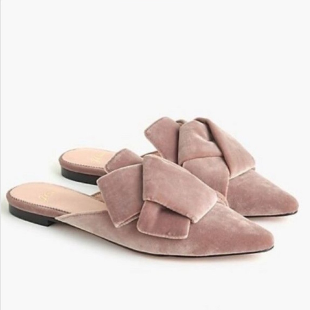 J. Crew Velvet Bow Marina Slides in Mauve